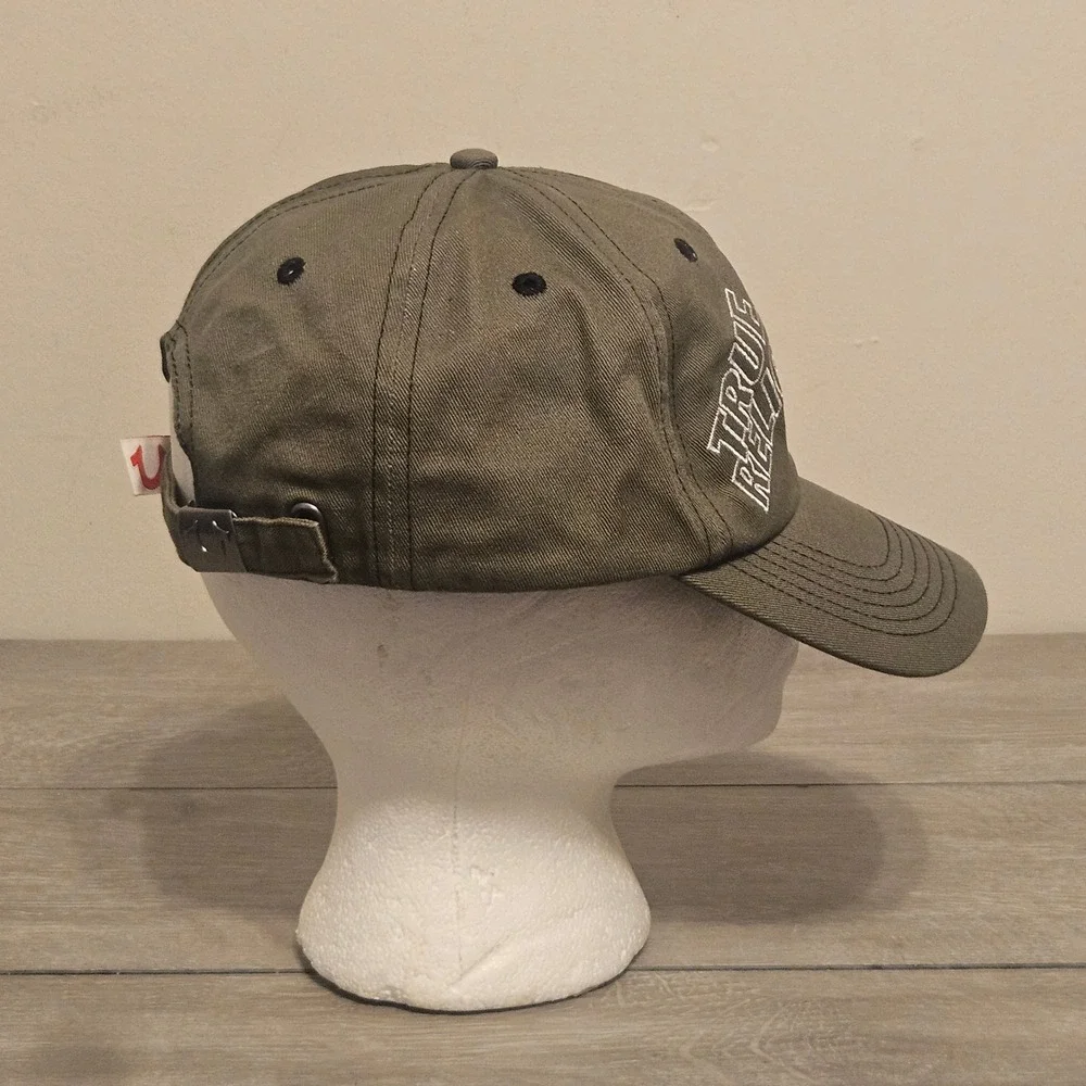 True Religion Mens Olive Green Baseball Cap Horseshoe Logo Adjustable Hat Cotton